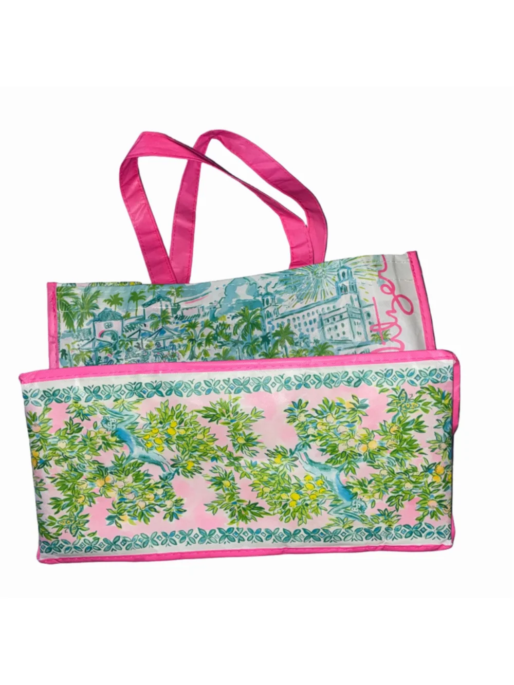 Women's Lilly Pulitzer Medium Reusable Shopping Tote Bag Pink White